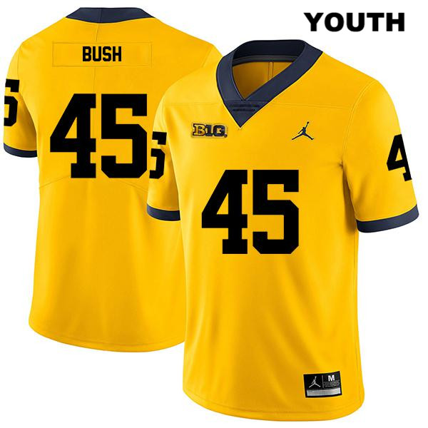 Youth NCAA Michigan Wolverines Peter Bush #45 Yellow Jordan Brand Authentic Stitched Legend Football College Jersey VC25A21QK